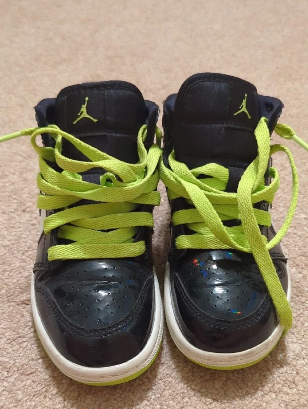 Nike Kids' High-Top Sneakers in Black, White & Neon Green